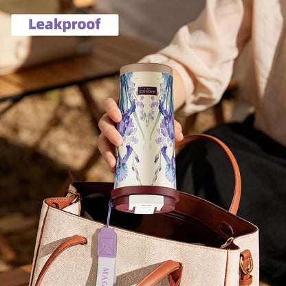 MAGRACE Travel Coffee Mug with Ceramic Lining 17 Oz Large Cute Coffee Cup | Iced Coffee Cups with Lids & Carry Strap, Double Wall Insulated Ceramic Travel Mug for Women, Men, Girls, Friends, Coworkers
