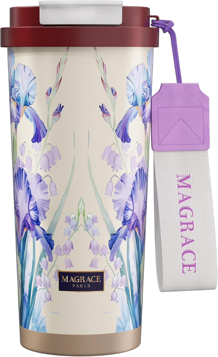 MAGRACE Travel Coffee Mug with Ceramic Lining 17 Oz Large Cute Coffee Cup | Iced Coffee Cups with Lids & Carry Strap, Double Wall Insulated Ceramic Travel Mug for Women, Men, Girls, Friends, Coworkers