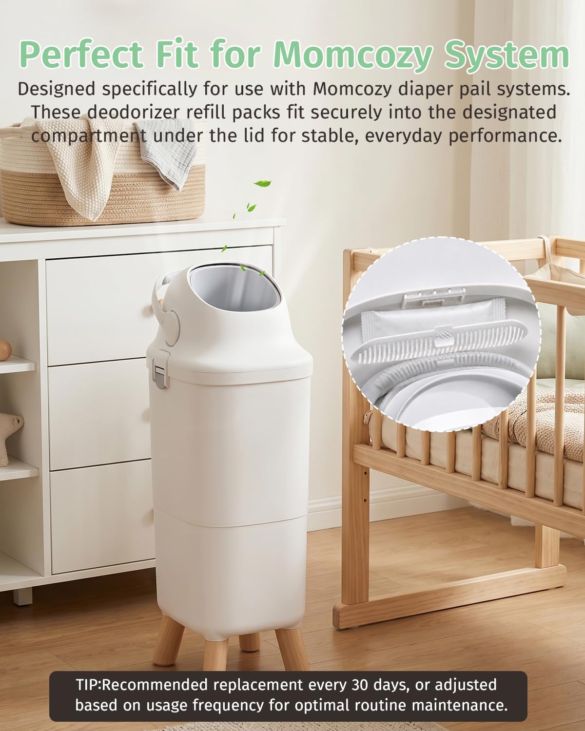 4-Pack Replacement Deodorizer Packs Compatible with Momcozy Diaper Pail, Diaper Pail Deodorizer Refills, Easy Replacement Packs for Nursery Use