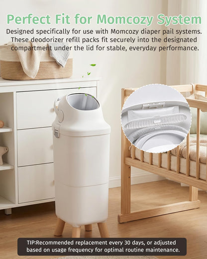 4-Pack Replacement Deodorizer Packs Compatible with Momcozy Diaper Pail, Diaper Pail Deodorizer Refills, Easy Replacement Packs for Nursery Use