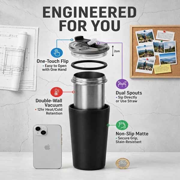 14oz Double Wall Stainless Steel Vacuum Insulated Travel Tumbler with Lid | Food-grade 304 steel, heat & cold retention, leakproof lid, portable for car office camping, reusable daily cup
