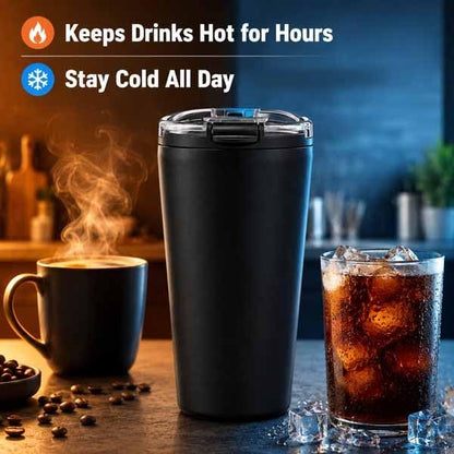 14oz Double Wall Stainless Steel Vacuum Insulated Travel Tumbler with Lid | Food-grade 304 steel, heat & cold retention, leakproof lid, portable for car office camping, reusable daily cup