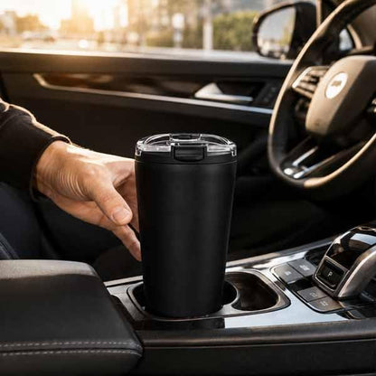 14oz Double Wall Stainless Steel Vacuum Insulated Travel Tumbler with Lid | Food-grade 304 steel, heat & cold retention, leakproof lid, portable for car office camping, reusable daily cup