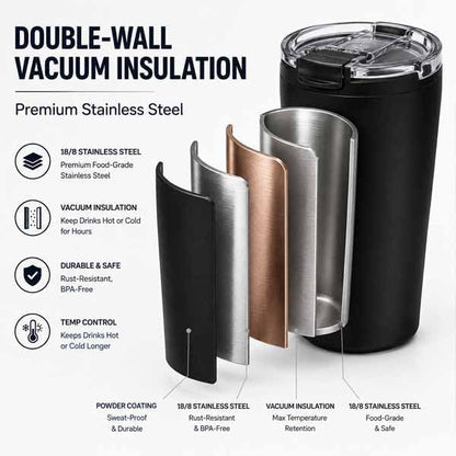 14oz Double Wall Stainless Steel Vacuum Insulated Travel Tumbler with Lid | Food-grade 304 steel, heat & cold retention, leakproof lid, portable for car office camping, reusable daily cup