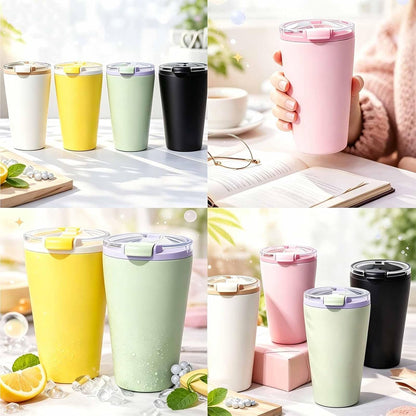 14oz Double Wall Stainless Steel Vacuum Insulated Travel Tumbler with Lid | Food-grade 304 steel, heat & cold retention, leakproof lid, portable for car office camping, reusable daily cup