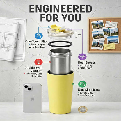 14oz Double Wall Stainless Steel Vacuum Insulated Travel Tumbler with Lid | Food-grade 304 steel, heat & cold retention, leakproof lid, portable for car office camping, reusable daily cup