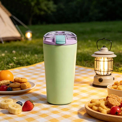 14oz Double Wall Stainless Steel Vacuum Insulated Travel Tumbler with Lid | Food-grade 304 steel, heat & cold retention, leakproof lid, portable for car office camping, reusable daily cup