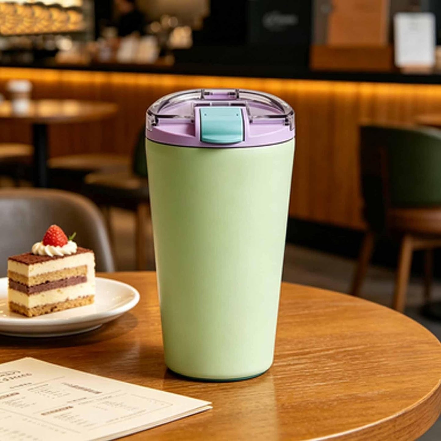 14oz Double Wall Stainless Steel Vacuum Insulated Travel Tumbler with Lid | Food-grade 304 steel, heat & cold retention, leakproof lid, portable for car office camping, reusable daily cup