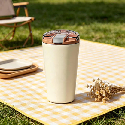 14oz Double Wall Stainless Steel Vacuum Insulated Travel Tumbler with Lid | Food-grade 304 steel, heat & cold retention, leakproof lid, portable for car office camping, reusable daily cup