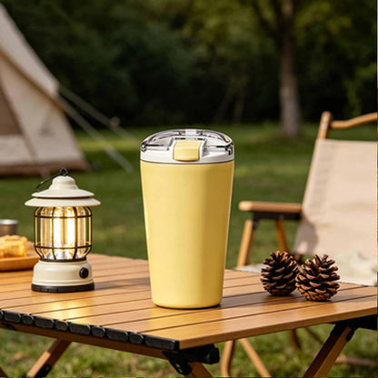 14oz Double Wall Stainless Steel Vacuum Insulated Travel Tumbler with Lid | Food-grade 304 steel, heat & cold retention, leakproof lid, portable for car office camping, reusable daily cup