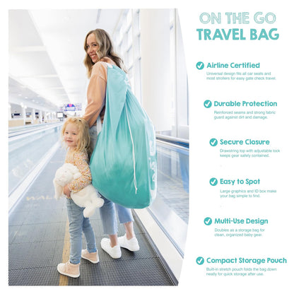 On-The-Go Travel Bag for Car Seats & Strollers, Airline Certified Gate Check Bag, Universal Fit, Durable Lightweight Travel Cover with ID Window