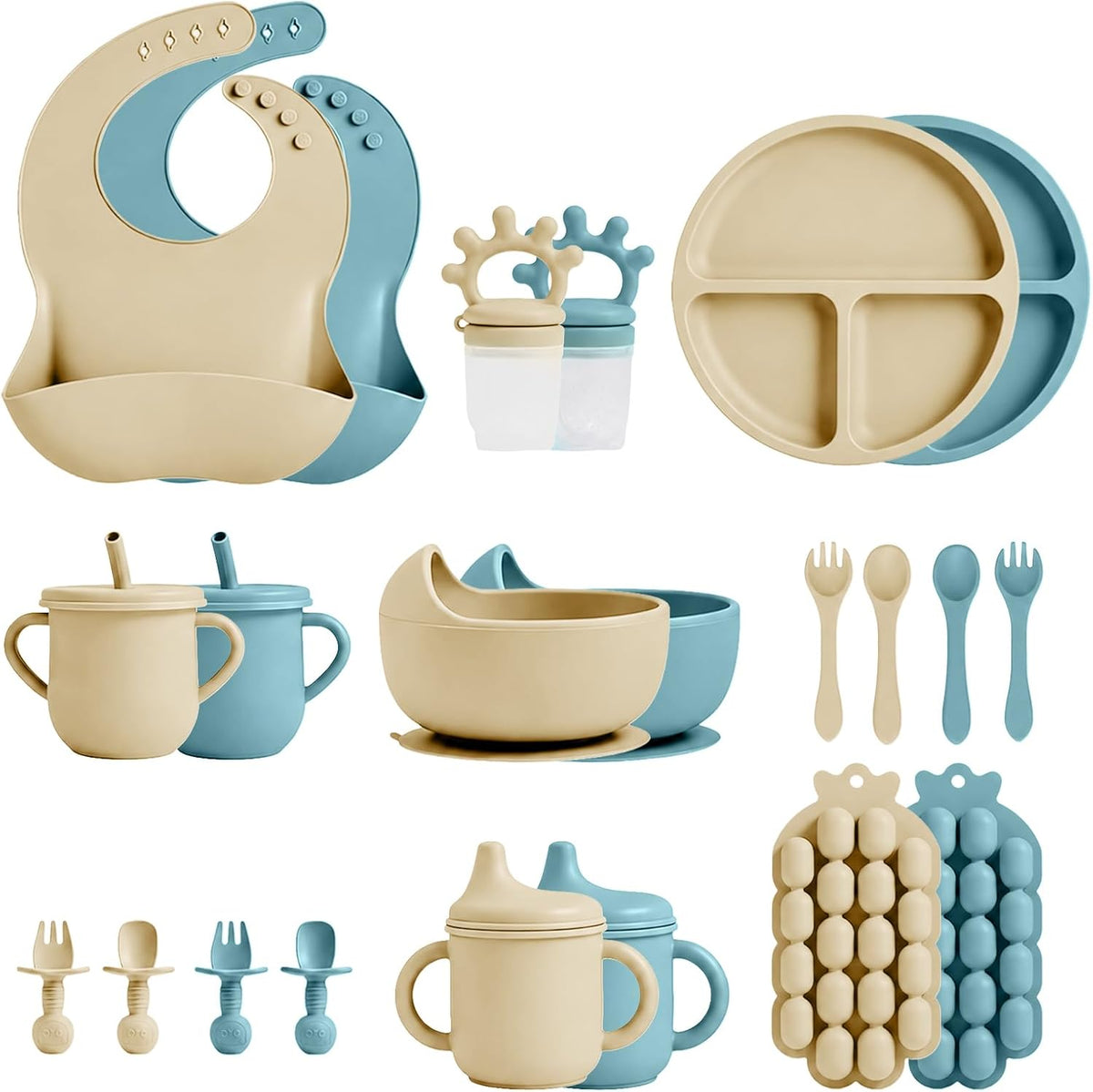 22 Pcs Silicone Baby Feeding Set, Baby Eating Utensils