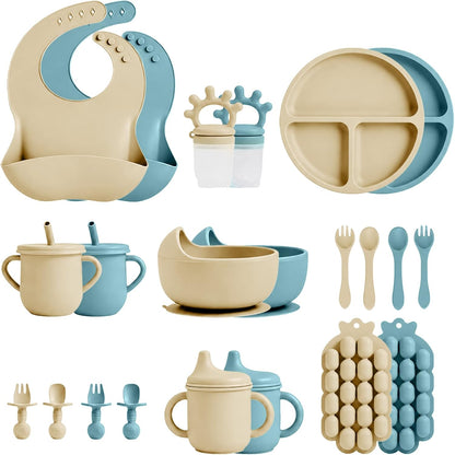 22 Pcs Silicone Baby Feeding Set, Baby Eating Utensils