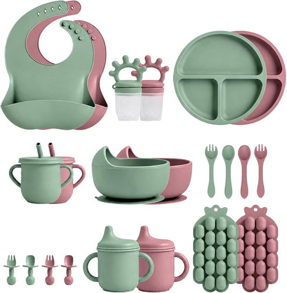 22 Pcs Silicone Baby Feeding Set, Baby Eating Utensils