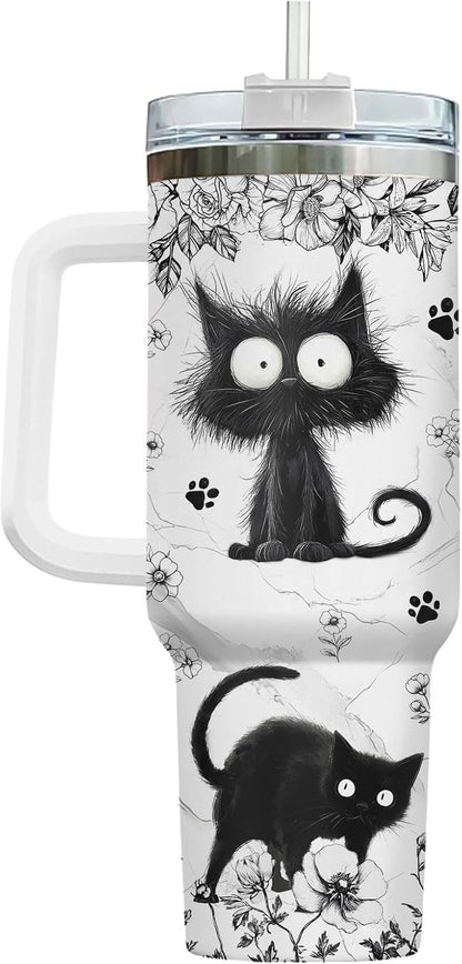 Funny Cat Will Not Harm My 40 oz Tumbler with Handle, Cat Lover Gift | Feline Lover Gift, Feline Kitty Whiskers Paw Meow Fur Baby Heifer Ranch Farmhouse Cattle Moo Tumbler