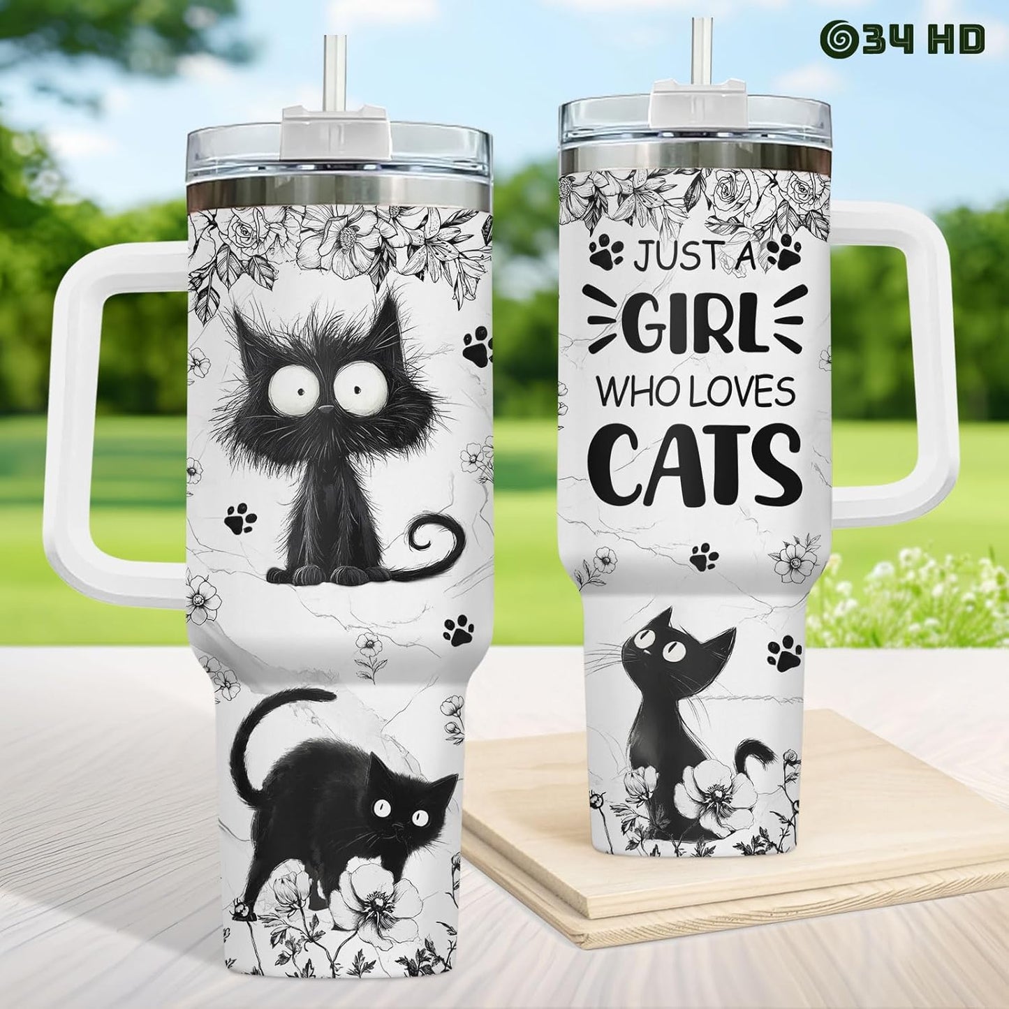 Funny Cat Will Not Harm My 40 oz Tumbler with Handle, Cat Lover Gift | Feline Lover Gift, Feline Kitty Whiskers Paw Meow Fur Baby Heifer Ranch Farmhouse Cattle Moo Tumbler