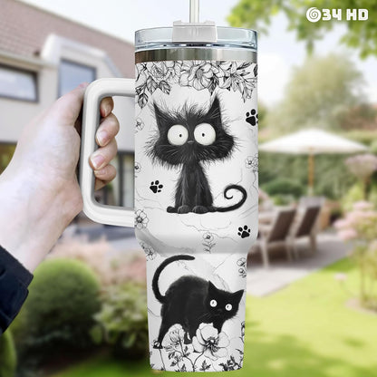 Funny Cat Will Not Harm My 40 oz Tumbler with Handle, Cat Lover Gift | Feline Lover Gift, Feline Kitty Whiskers Paw Meow Fur Baby Heifer Ranch Farmhouse Cattle Moo Tumbler