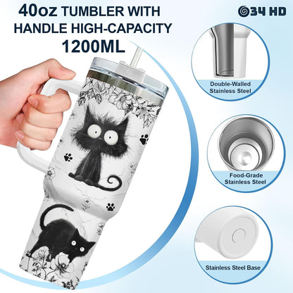 Funny Cat Will Not Harm My 40 oz Tumbler with Handle, Cat Lover Gift | Feline Lover Gift, Feline Kitty Whiskers Paw Meow Fur Baby Heifer Ranch Farmhouse Cattle Moo Tumbler