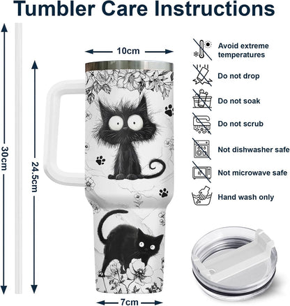 Funny Cat Will Not Harm My 40 oz Tumbler with Handle, Cat Lover Gift | Feline Lover Gift, Feline Kitty Whiskers Paw Meow Fur Baby Heifer Ranch Farmhouse Cattle Moo Tumbler