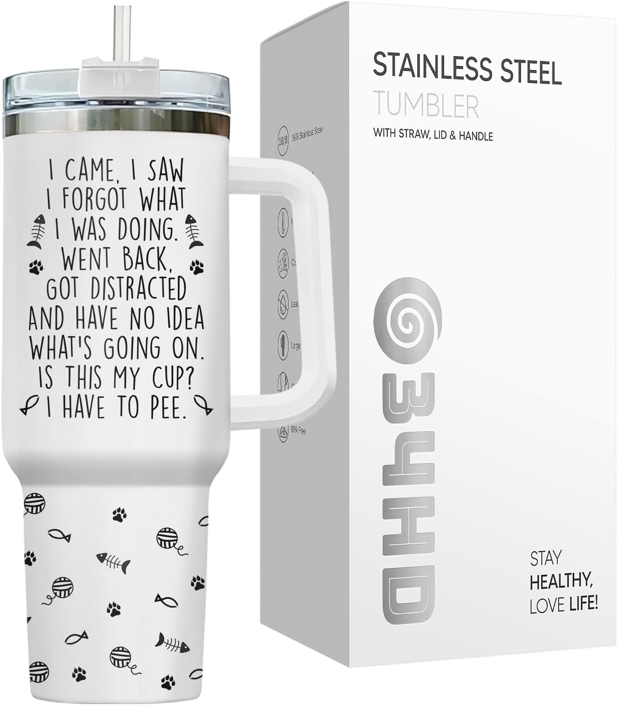 Funny Cat Will Not Harm My 40 oz Tumbler with Handle, Cat Lover Gift | Feline Lover Gift, Feline Kitty Whiskers Paw Meow Fur Baby Heifer Ranch Farmhouse Cattle Moo Tumbler