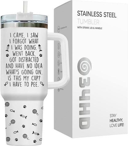Funny Cat Will Not Harm My 40 oz Tumbler with Handle, Cat Lover Gift | Feline Lover Gift, Feline Kitty Whiskers Paw Meow Fur Baby Heifer Ranch Farmhouse Cattle Moo Tumbler