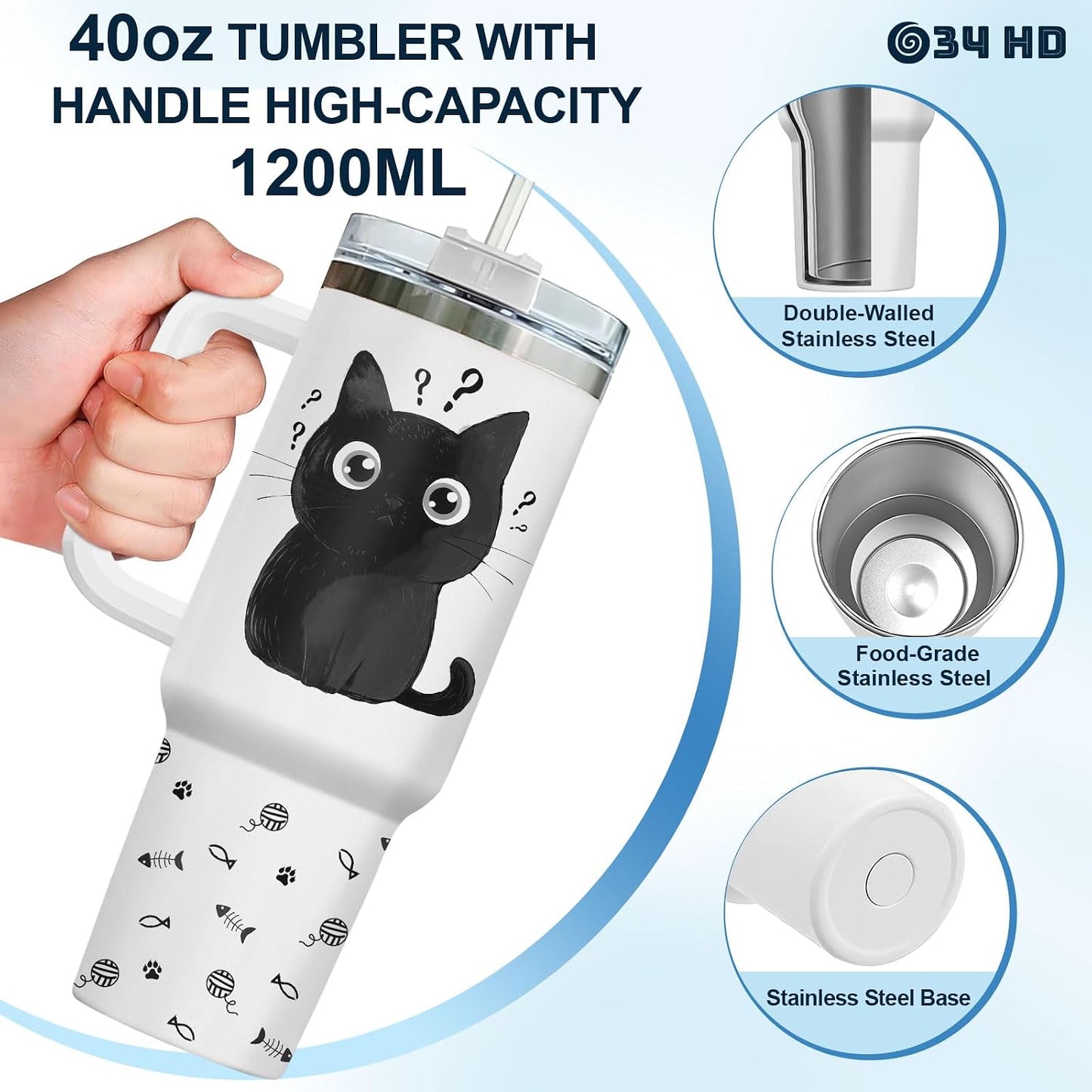 Funny Cat Will Not Harm My 40 oz Tumbler with Handle, Cat Lover Gift | Feline Lover Gift, Feline Kitty Whiskers Paw Meow Fur Baby Heifer Ranch Farmhouse Cattle Moo Tumbler