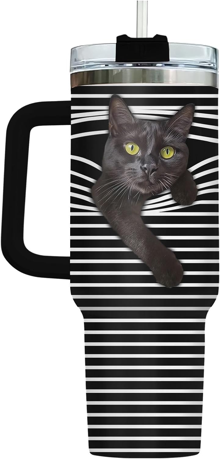 Funny Cat Will Not Harm My 40 oz Tumbler with Handle, Cat Lover Gift | Feline Lover Gift, Feline Kitty Whiskers Paw Meow Fur Baby Heifer Ranch Farmhouse Cattle Moo Tumbler