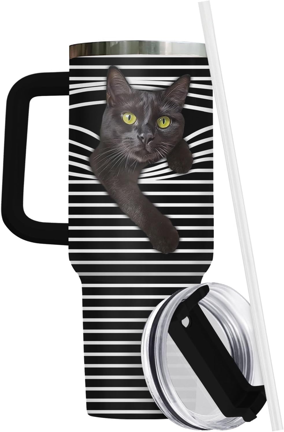 Funny Cat Will Not Harm My 40 oz Tumbler with Handle, Cat Lover Gift | Feline Lover Gift, Feline Kitty Whiskers Paw Meow Fur Baby Heifer Ranch Farmhouse Cattle Moo Tumbler