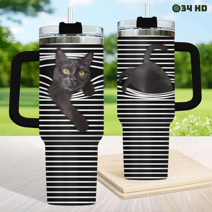 Funny Cat Will Not Harm My 40 oz Tumbler with Handle, Cat Lover Gift | Feline Lover Gift, Feline Kitty Whiskers Paw Meow Fur Baby Heifer Ranch Farmhouse Cattle Moo Tumbler