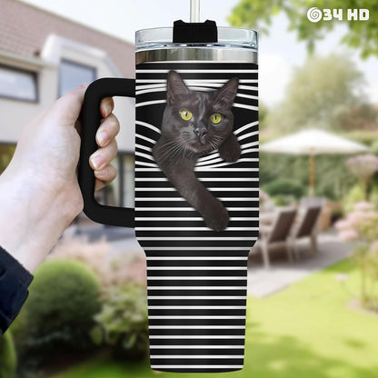 Funny Cat Will Not Harm My 40 oz Tumbler with Handle, Cat Lover Gift | Feline Lover Gift, Feline Kitty Whiskers Paw Meow Fur Baby Heifer Ranch Farmhouse Cattle Moo Tumbler