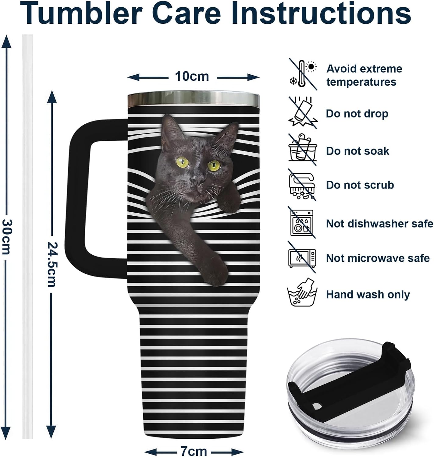 Funny Cat Will Not Harm My 40 oz Tumbler with Handle, Cat Lover Gift | Feline Lover Gift, Feline Kitty Whiskers Paw Meow Fur Baby Heifer Ranch Farmhouse Cattle Moo Tumbler