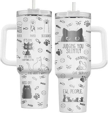 Funny Cat Will Not Harm My 40 oz Tumbler with Handle, Cat Lover Gift | Feline Lover Gift, Feline Kitty Whiskers Paw Meow Fur Baby Heifer Ranch Farmhouse Cattle Moo Tumbler