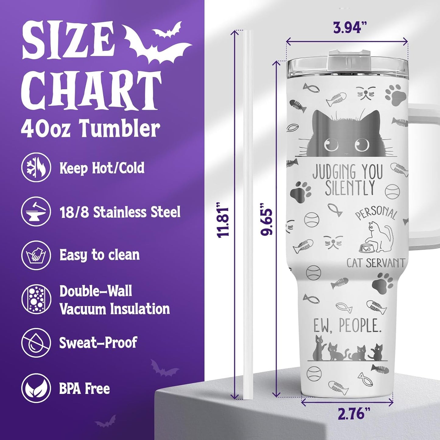 Funny Cat Will Not Harm My 40 oz Tumbler with Handle, Cat Lover Gift | Feline Lover Gift, Feline Kitty Whiskers Paw Meow Fur Baby Heifer Ranch Farmhouse Cattle Moo Tumbler