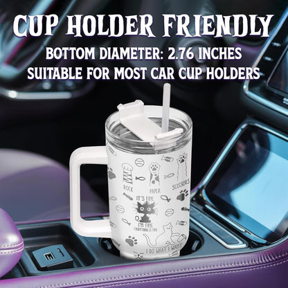Funny Cat Will Not Harm My 40 oz Tumbler with Handle, Cat Lover Gift | Feline Lover Gift, Feline Kitty Whiskers Paw Meow Fur Baby Heifer Ranch Farmhouse Cattle Moo Tumbler