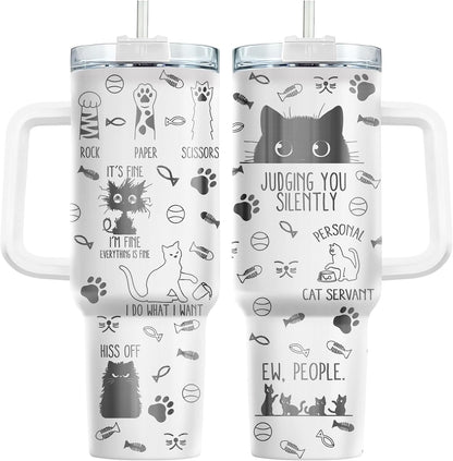 Funny Cat Will Not Harm My 40 oz Tumbler with Handle, Cat Lover Gift | Feline Lover Gift, Feline Kitty Whiskers Paw Meow Fur Baby Heifer Ranch Farmhouse Cattle Moo Tumbler