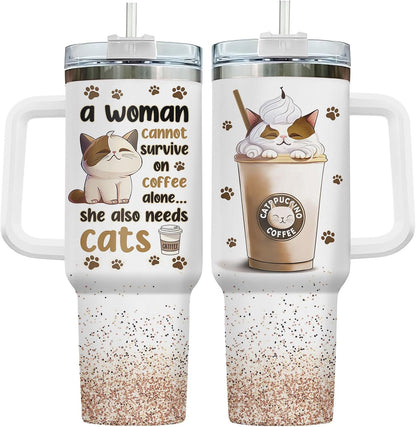 Funny Cat Will Not Harm My 40 oz Tumbler with Handle, Cat Lover Gift | Feline Lover Gift, Feline Kitty Whiskers Paw Meow Fur Baby Heifer Ranch Farmhouse Cattle Moo Tumbler