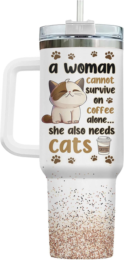 Funny Cat Will Not Harm My 40 oz Tumbler with Handle, Cat Lover Gift | Feline Lover Gift, Feline Kitty Whiskers Paw Meow Fur Baby Heifer Ranch Farmhouse Cattle Moo Tumbler