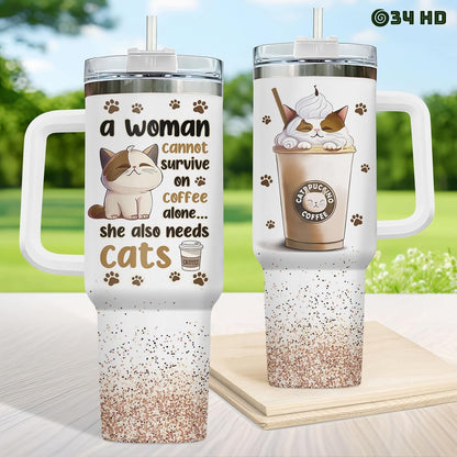 Funny Cat Will Not Harm My 40 oz Tumbler with Handle, Cat Lover Gift | Feline Lover Gift, Feline Kitty Whiskers Paw Meow Fur Baby Heifer Ranch Farmhouse Cattle Moo Tumbler