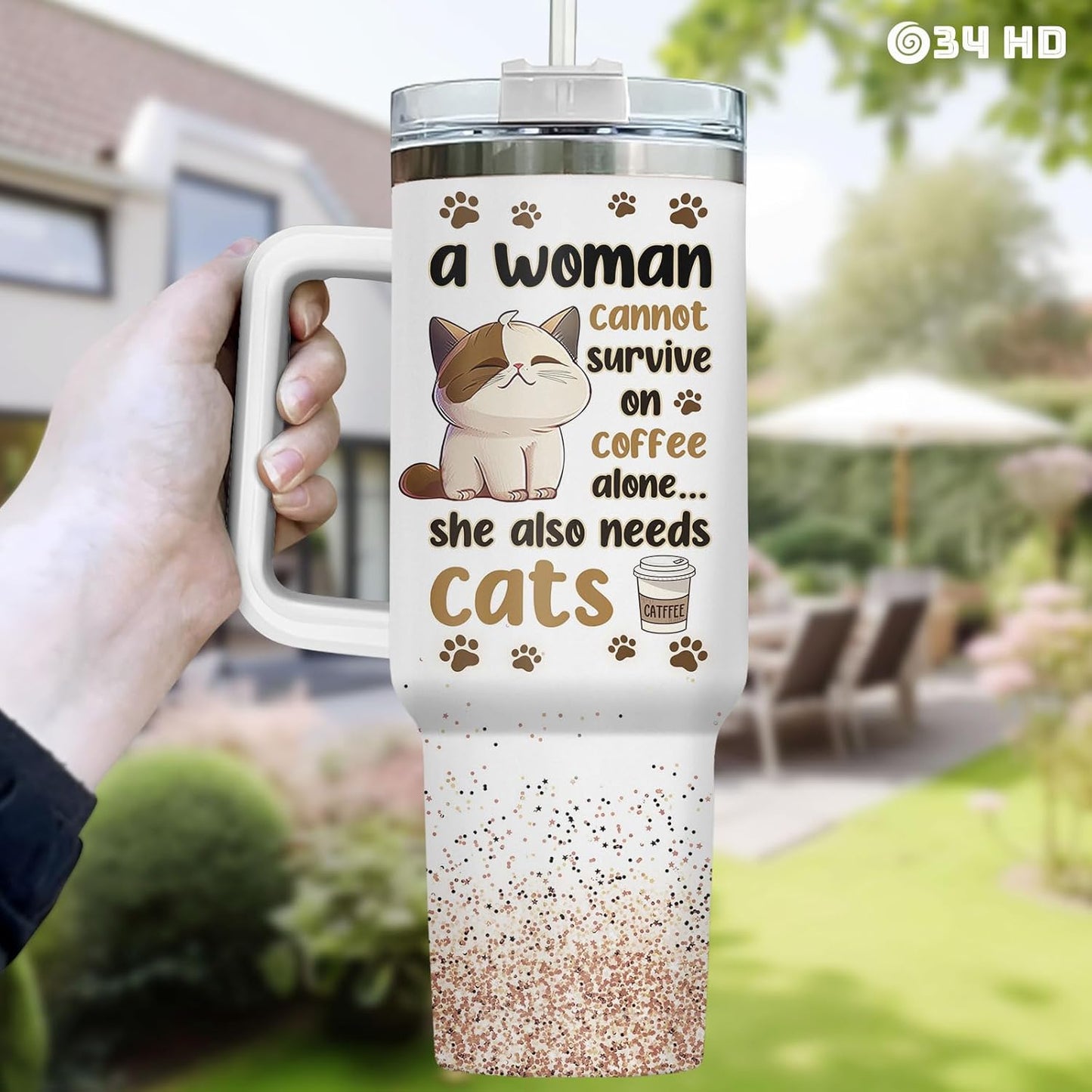Funny Cat Will Not Harm My 40 oz Tumbler with Handle, Cat Lover Gift | Feline Lover Gift, Feline Kitty Whiskers Paw Meow Fur Baby Heifer Ranch Farmhouse Cattle Moo Tumbler