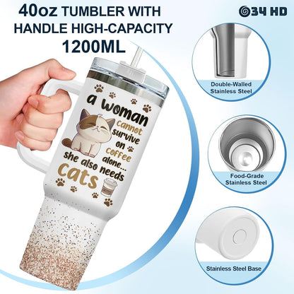 Funny Cat Will Not Harm My 40 oz Tumbler with Handle, Cat Lover Gift | Feline Lover Gift, Feline Kitty Whiskers Paw Meow Fur Baby Heifer Ranch Farmhouse Cattle Moo Tumbler