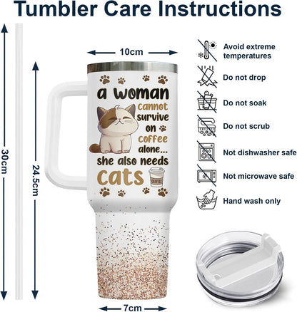 Funny Cat Will Not Harm My 40 oz Tumbler with Handle, Cat Lover Gift | Feline Lover Gift, Feline Kitty Whiskers Paw Meow Fur Baby Heifer Ranch Farmhouse Cattle Moo Tumbler