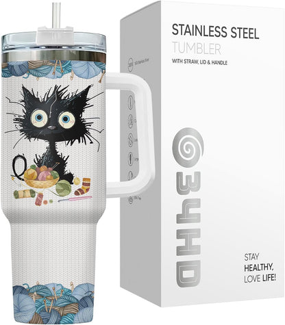 Funny Cat Will Not Harm My 40 oz Tumbler with Handle, Cat Lover Gift | Feline Lover Gift, Feline Kitty Whiskers Paw Meow Fur Baby Heifer Ranch Farmhouse Cattle Moo Tumbler