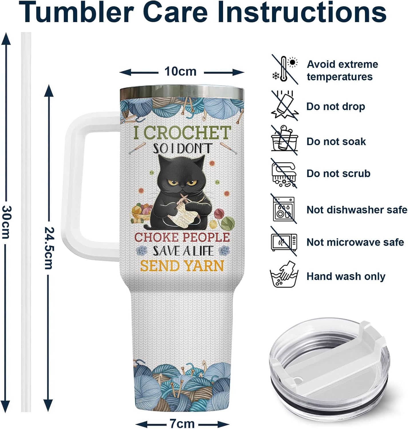 Funny Cat Will Not Harm My 40 oz Tumbler with Handle, Cat Lover Gift | Feline Lover Gift, Feline Kitty Whiskers Paw Meow Fur Baby Heifer Ranch Farmhouse Cattle Moo Tumbler