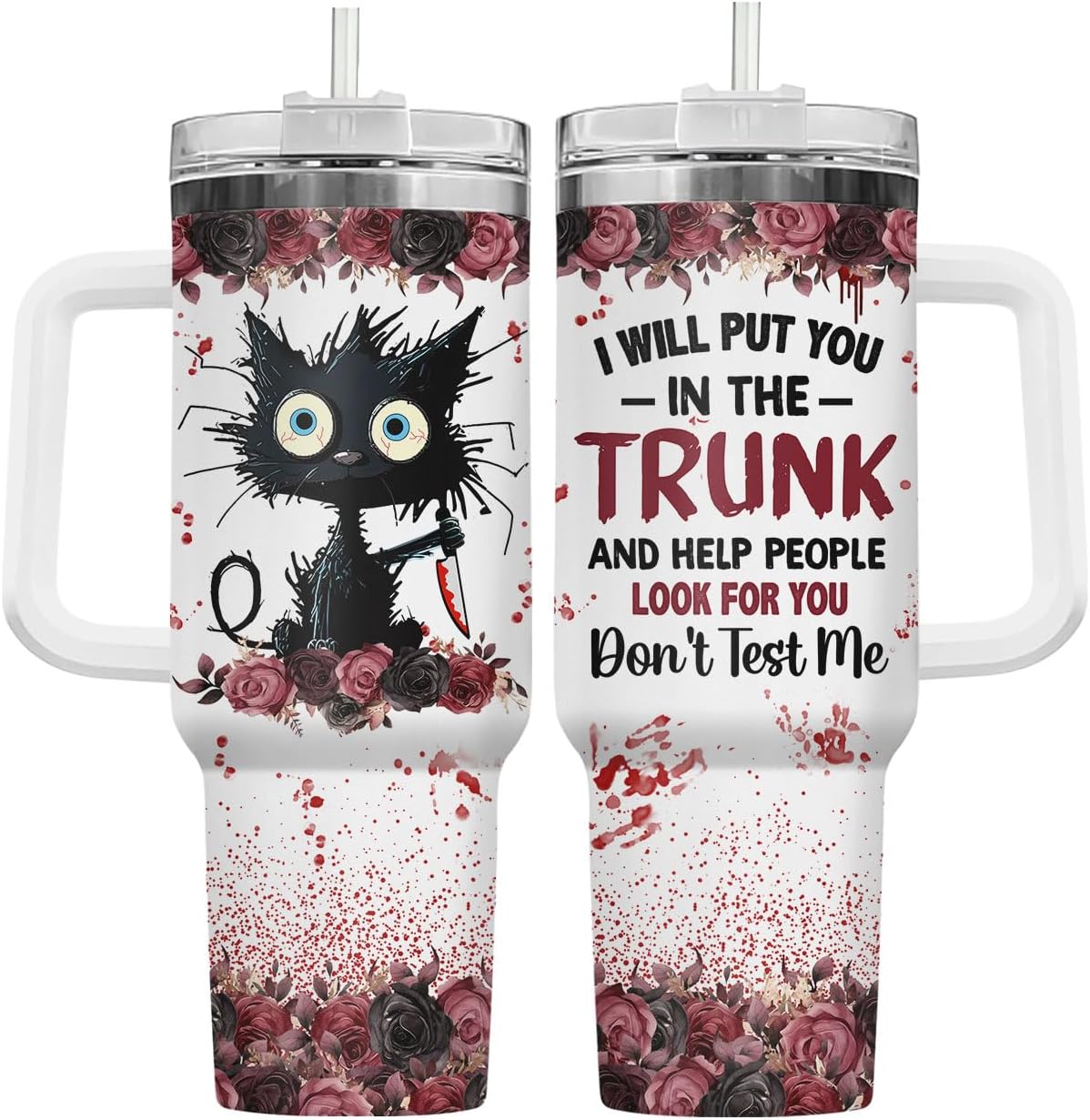 Funny Cat Will Not Harm My 40 oz Tumbler with Handle, Cat Lover Gift | Feline Lover Gift, Feline Kitty Whiskers Paw Meow Fur Baby Heifer Ranch Farmhouse Cattle Moo Tumbler