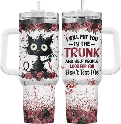 Funny Cat Will Not Harm My 40 oz Tumbler with Handle, Cat Lover Gift | Feline Lover Gift, Feline Kitty Whiskers Paw Meow Fur Baby Heifer Ranch Farmhouse Cattle Moo Tumbler