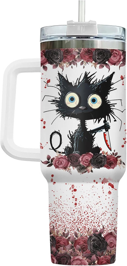 Funny Cat Will Not Harm My 40 oz Tumbler with Handle, Cat Lover Gift | Feline Lover Gift, Feline Kitty Whiskers Paw Meow Fur Baby Heifer Ranch Farmhouse Cattle Moo Tumbler