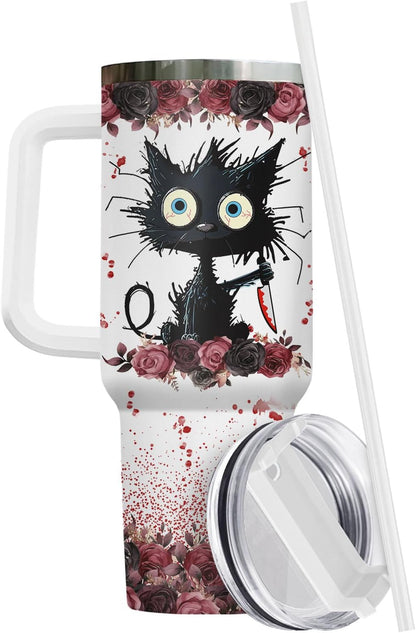 Funny Cat Will Not Harm My 40 oz Tumbler with Handle, Cat Lover Gift | Feline Lover Gift, Feline Kitty Whiskers Paw Meow Fur Baby Heifer Ranch Farmhouse Cattle Moo Tumbler