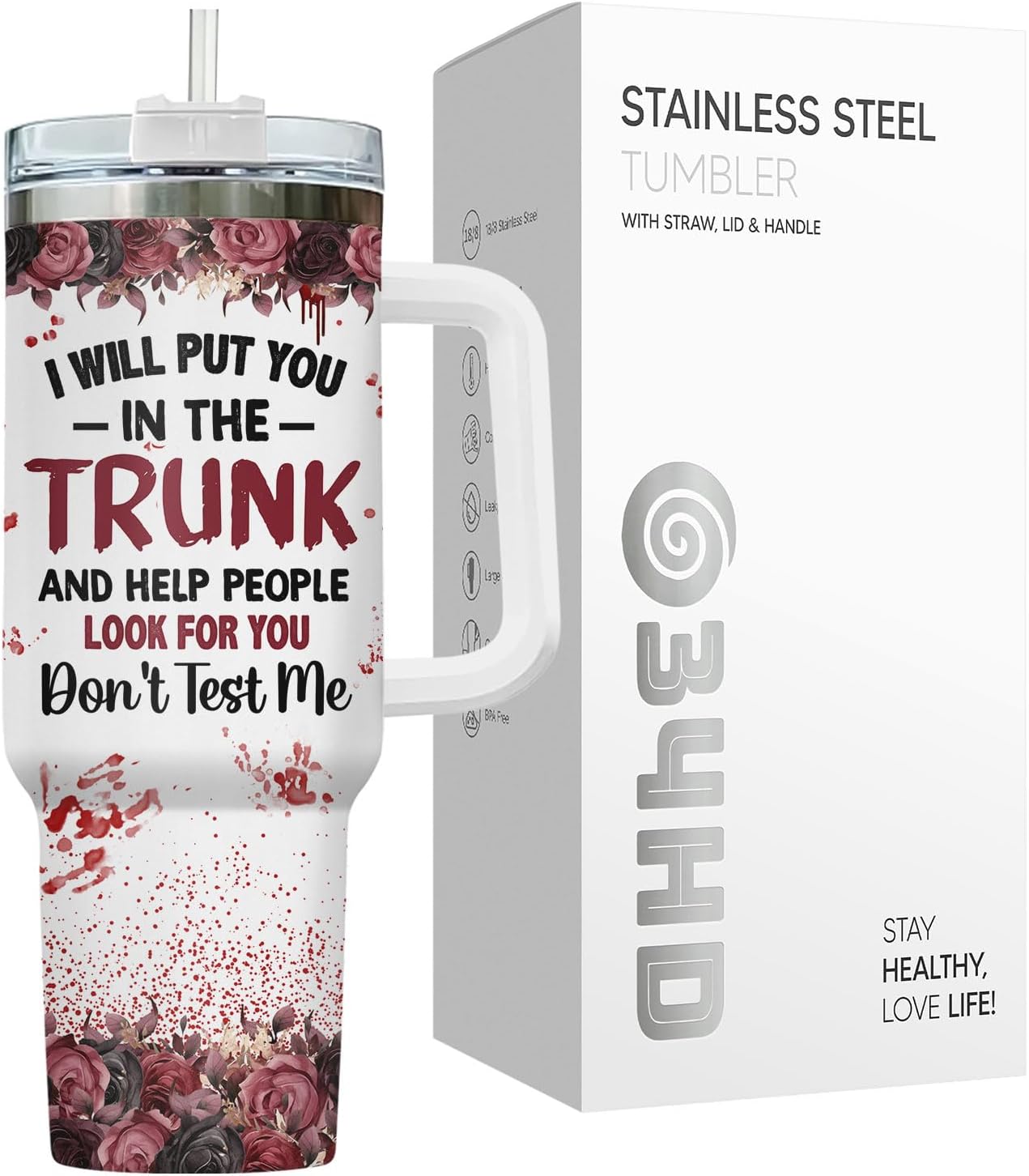 Funny Cat Will Not Harm My 40 oz Tumbler with Handle, Cat Lover Gift | Feline Lover Gift, Feline Kitty Whiskers Paw Meow Fur Baby Heifer Ranch Farmhouse Cattle Moo Tumbler