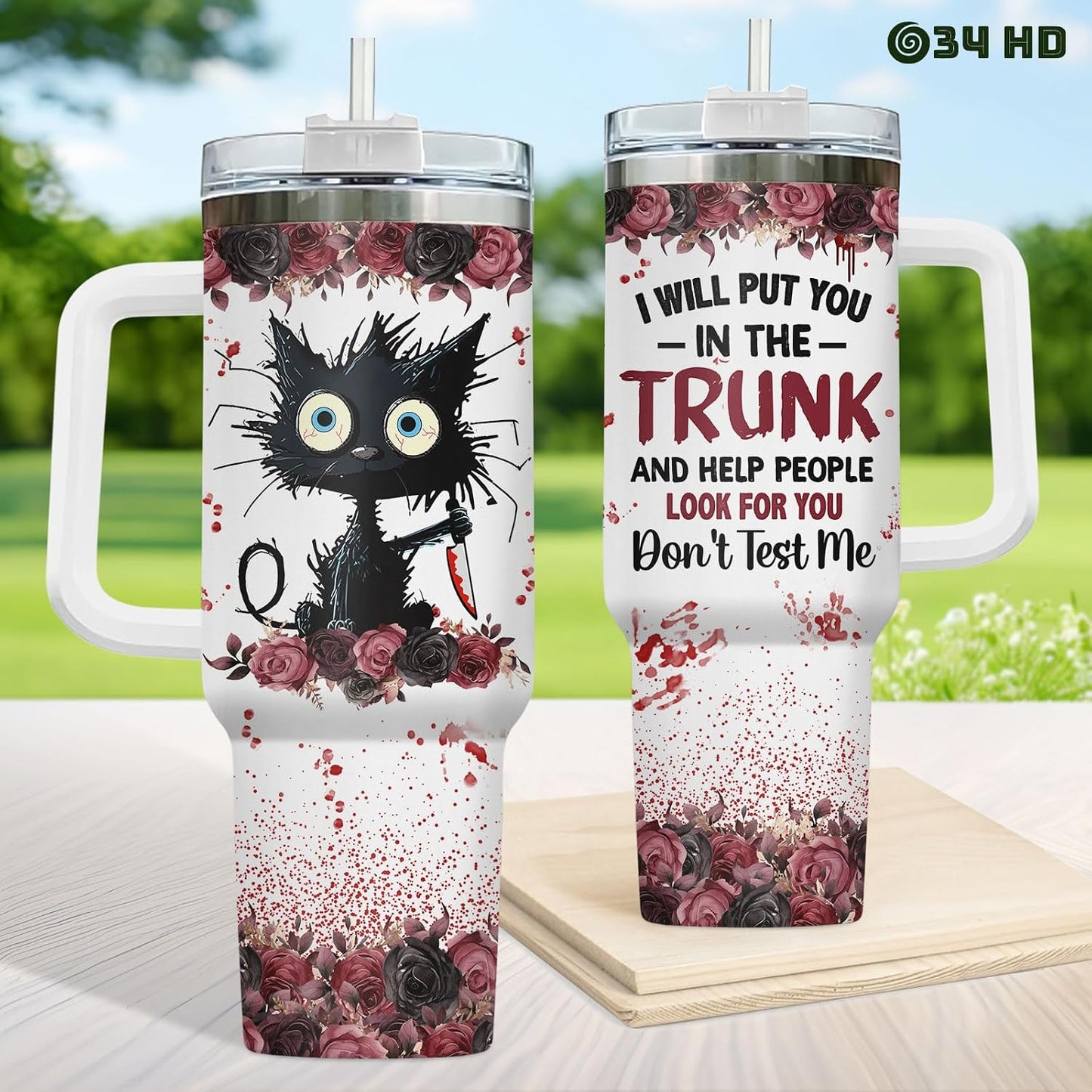 Funny Cat Will Not Harm My 40 oz Tumbler with Handle, Cat Lover Gift | Feline Lover Gift, Feline Kitty Whiskers Paw Meow Fur Baby Heifer Ranch Farmhouse Cattle Moo Tumbler