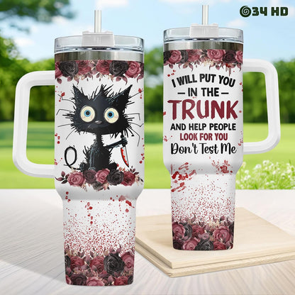 Funny Cat Will Not Harm My 40 oz Tumbler with Handle, Cat Lover Gift | Feline Lover Gift, Feline Kitty Whiskers Paw Meow Fur Baby Heifer Ranch Farmhouse Cattle Moo Tumbler